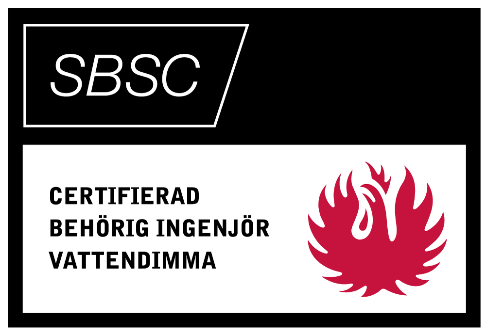 SBSC:s certifieringsmärke för behörig ingenjör vattendimma